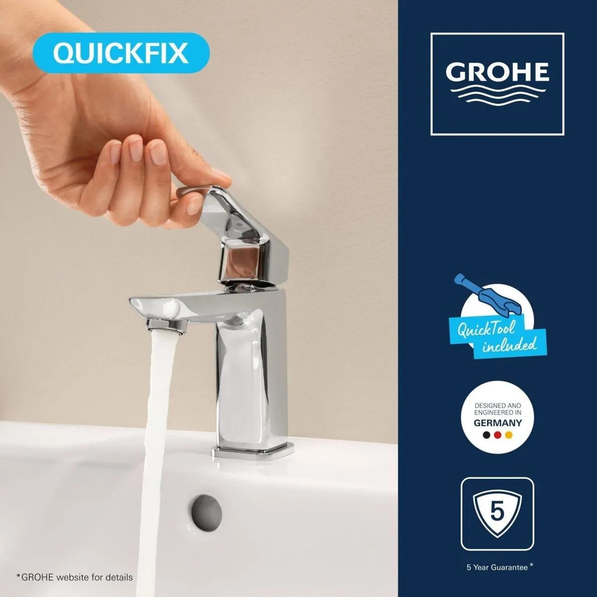 Dice Single Lever Basin Mixer Tap with Pop-Up - Image 2