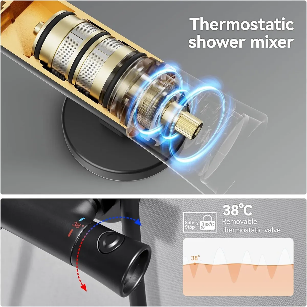 Thermostatic Shower Mixer Set 25CM Rainfall Head - Image 2