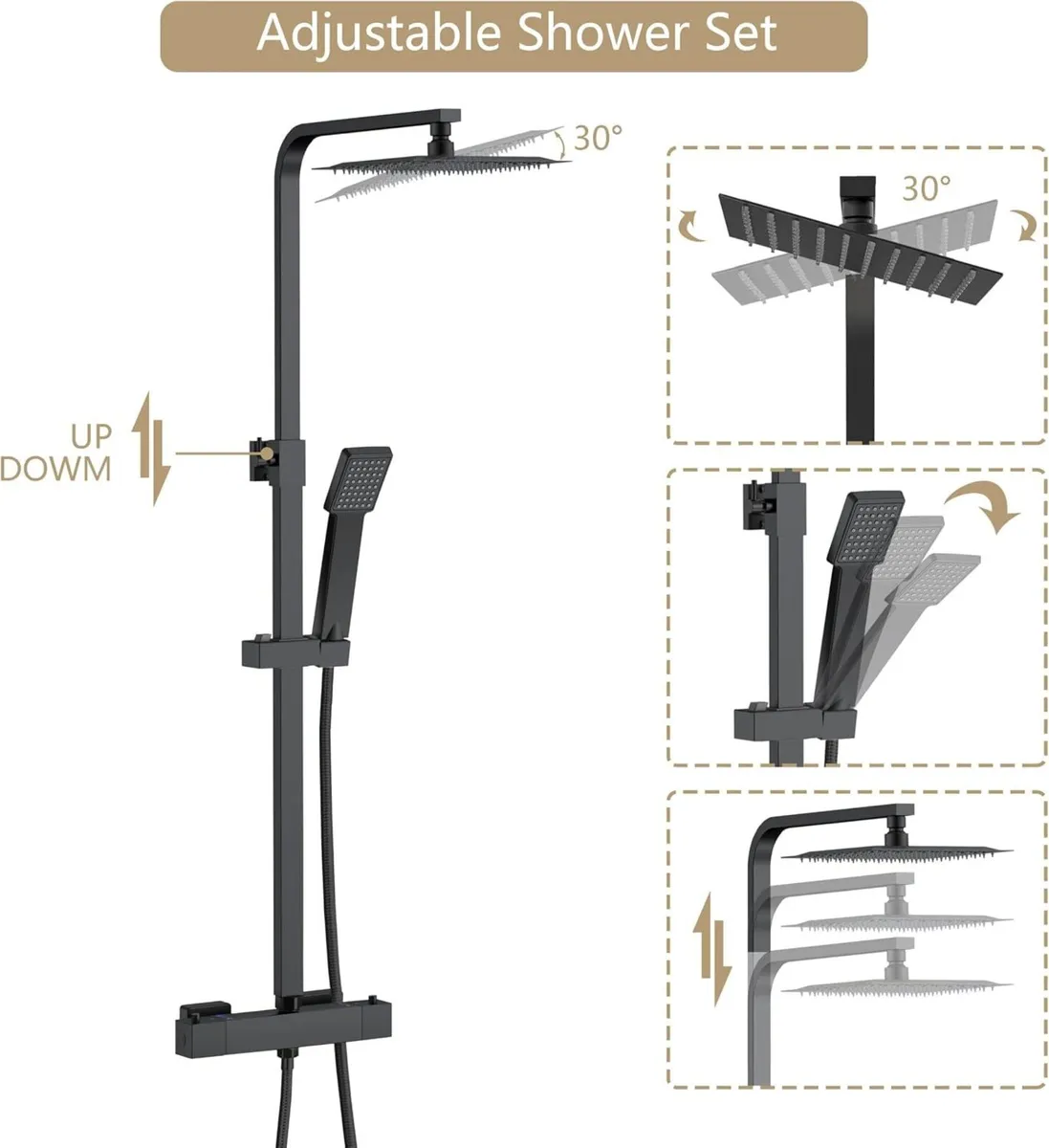 Thermostatic Mixer Shower Set Square Bathroom - Image 3