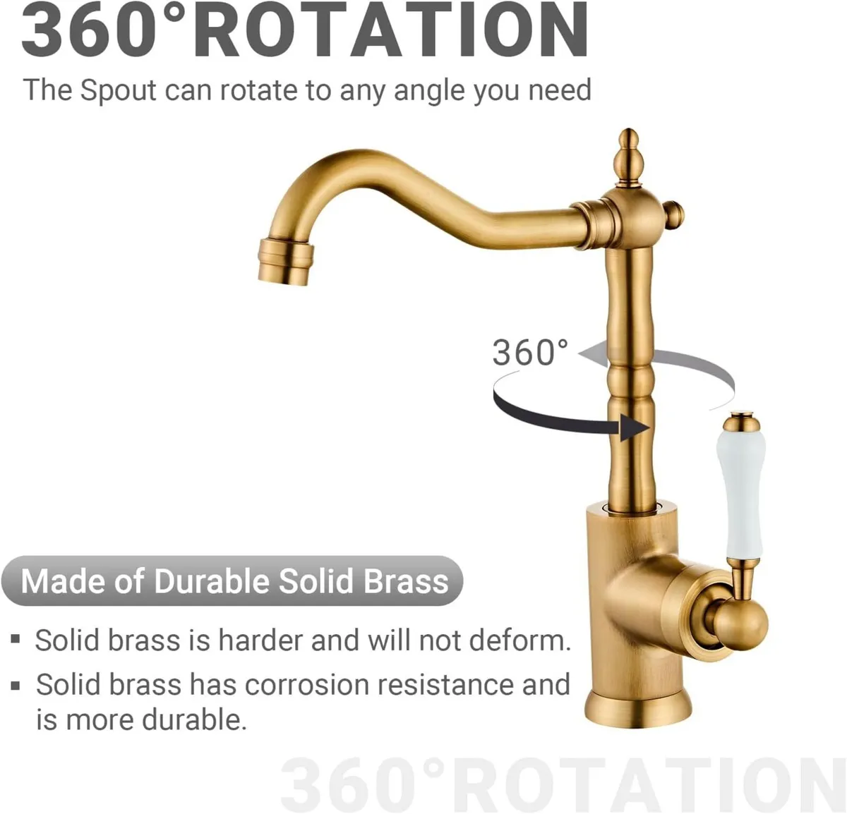 Brass Kitchen Sink Faucet Single Handle Bar - Image 3