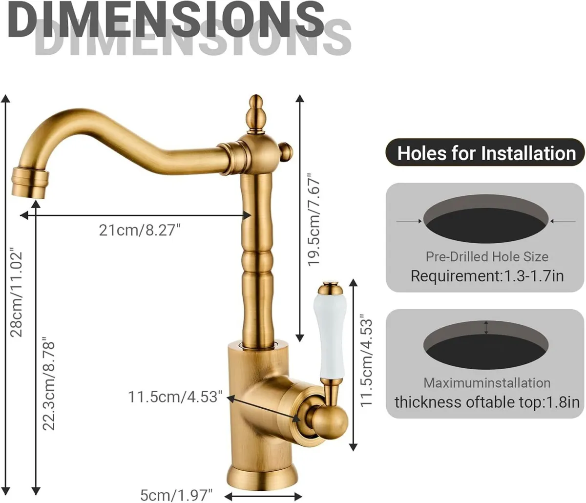 Brass Kitchen Sink Faucet Single Handle Bar - Image 2