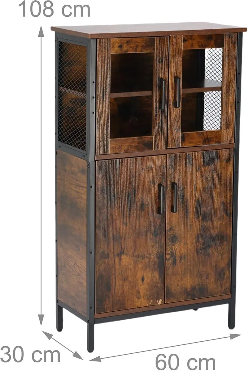 Industrial Kitchen Cupboard Tall Unit with Glass - Image 4