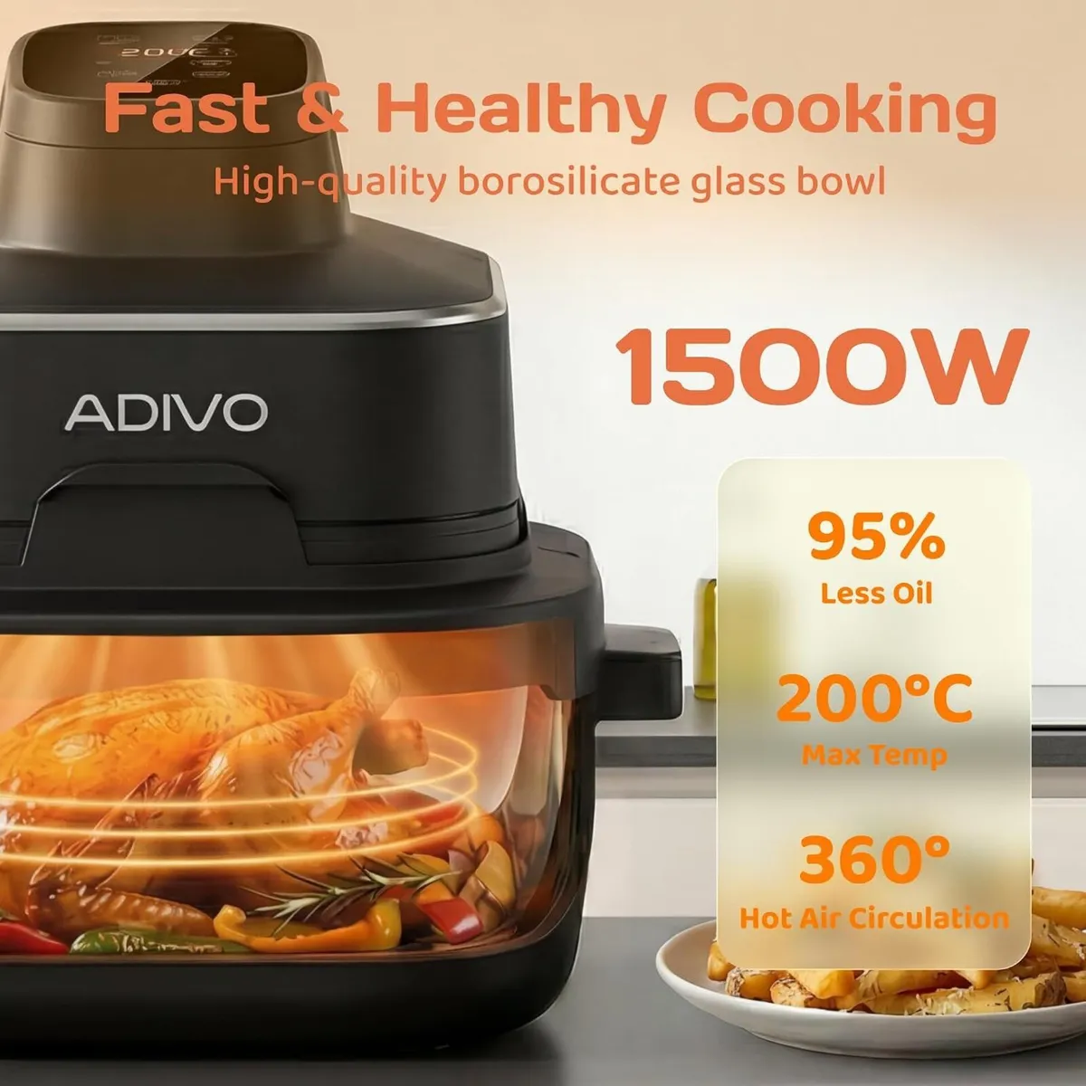 Glass Air Fryer 4L 1.5L Dual Capacity Visual - Image 3