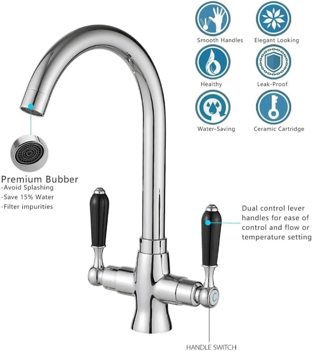 Kitchen Taps Mixer Sink Tap 360 Swivel Spout - Image 4