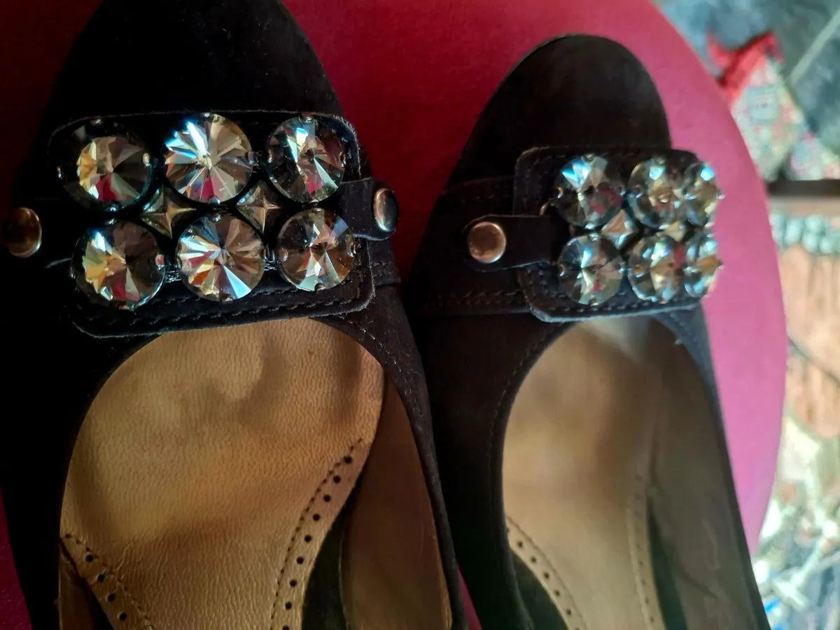 Gabor Designer Black Heeled Shoes with Crystal ... - Image 4