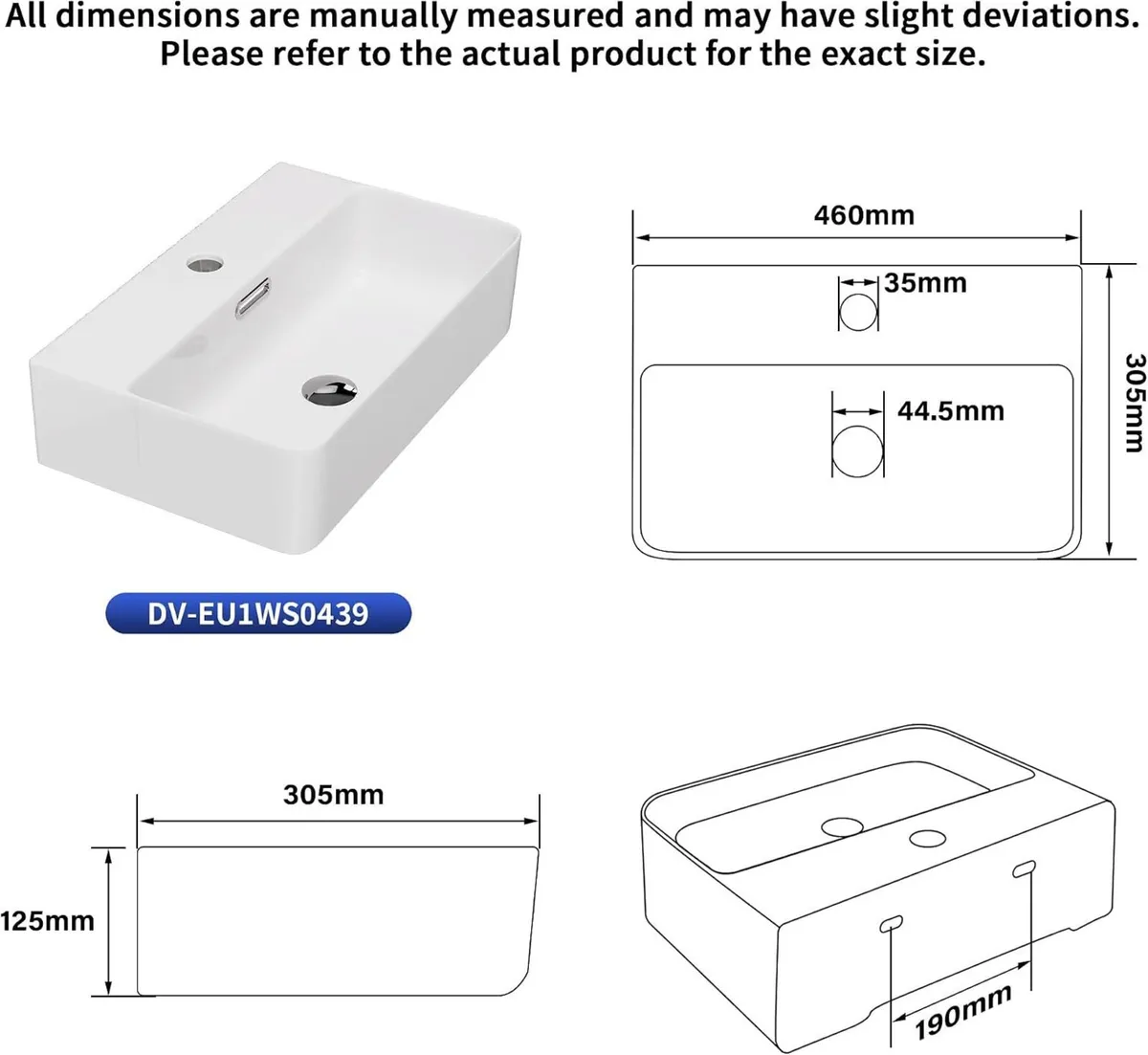 Ceramic Bathroom Sink with Overflow Pop-Up Drain - Image 2