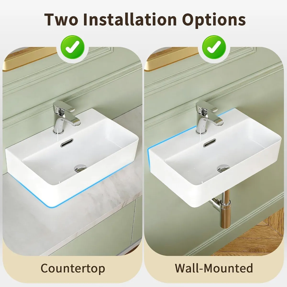 Ceramic Bathroom Sink with Overflow Pop-Up Drain - Image 3