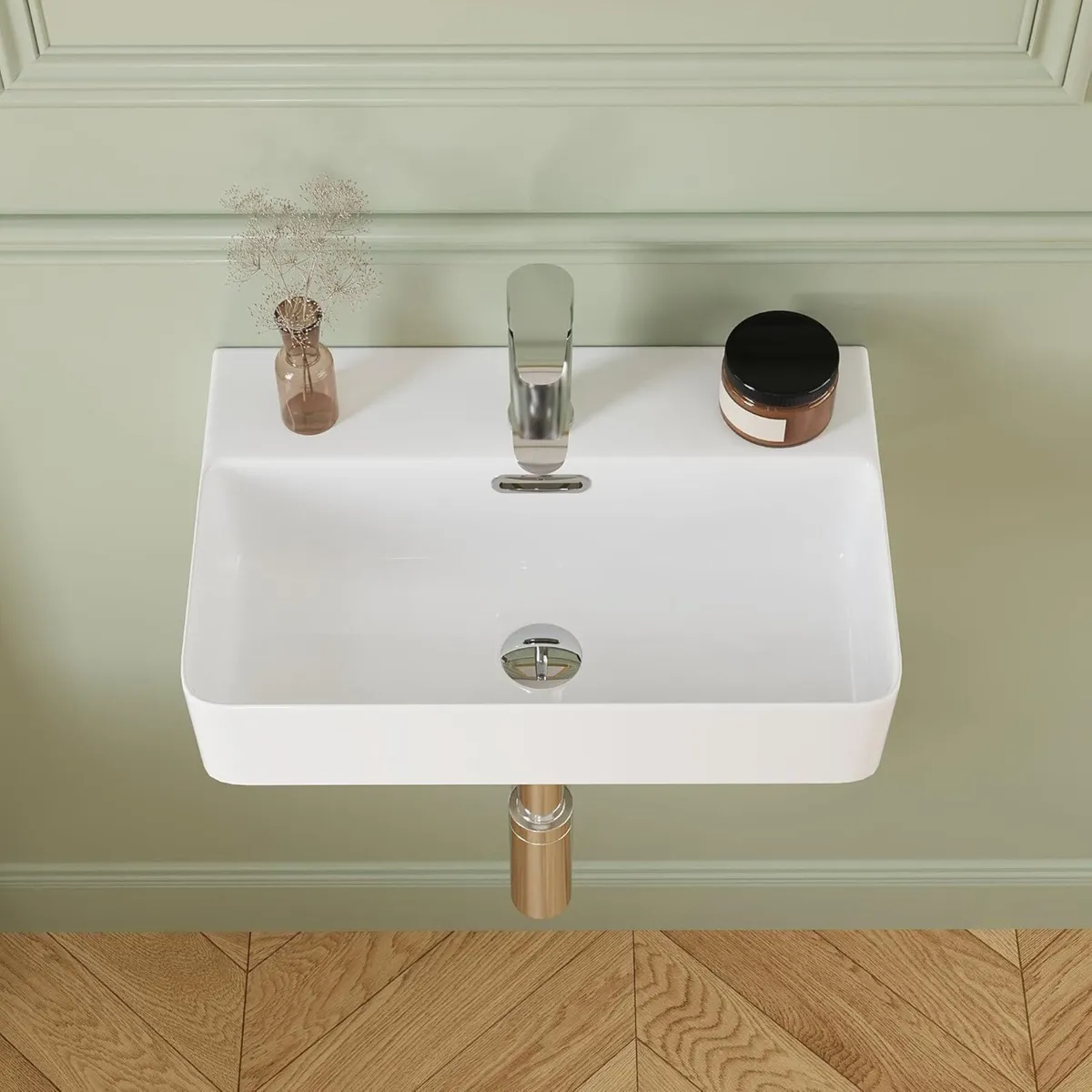 Ceramic Bathroom Sink with Overflow Pop-Up Drain - Image 1