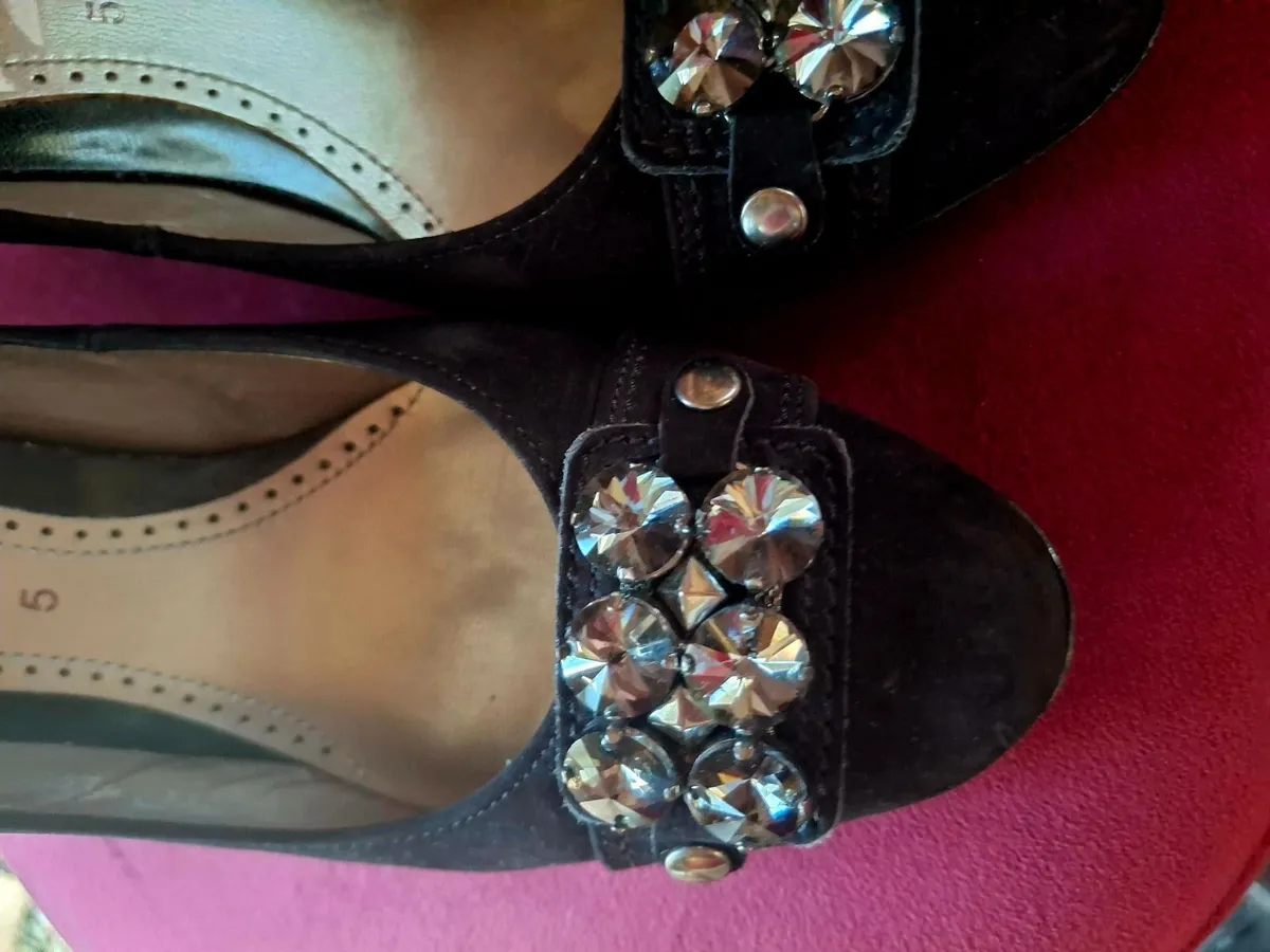 Gabor Designer Black Heeled Shoes with Crystal ... - Image 2