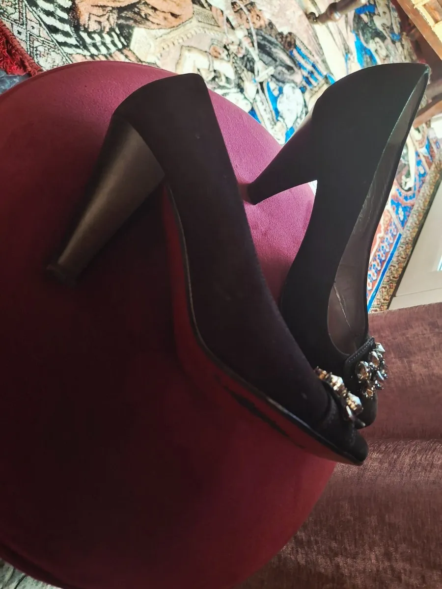 Gabor Designer Black Heeled Shoes with Crystal ... - Image 1