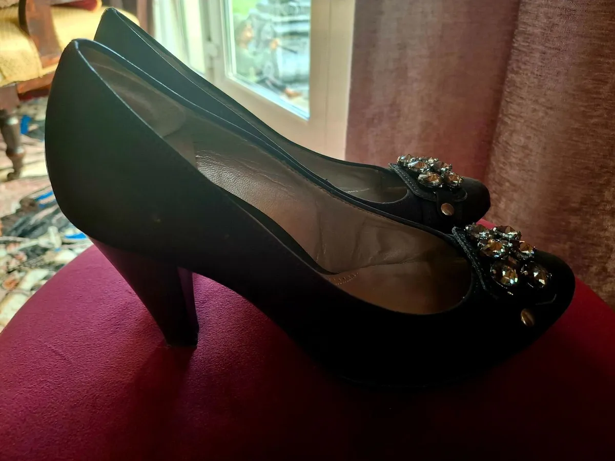 Gabor Designer Black Heeled Shoes with Crystal ... - Image 3