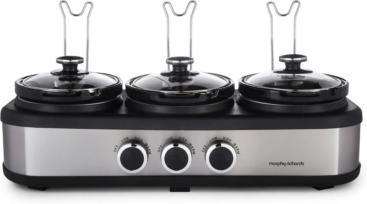 3.9L Trioserve Three Pot Slow Cooker Ceramic Pots - Image 1