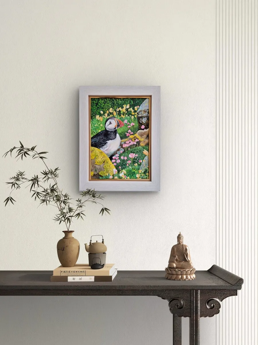 Puffin at Saltee Island | oil painting - Image 1