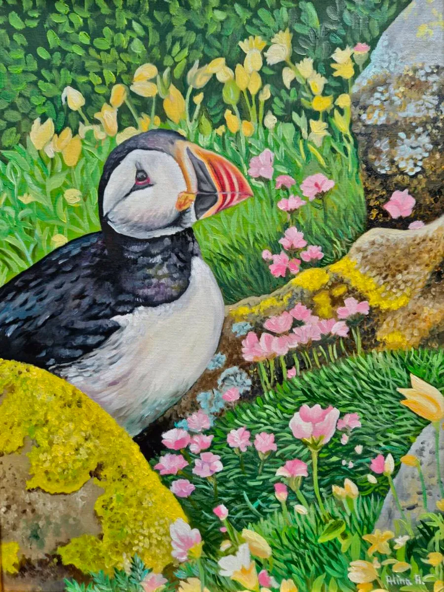 Puffin at Saltee Island | oil painting - Image 3