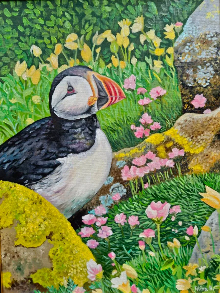 Puffin at Saltee Island | oil painting - Image 4
