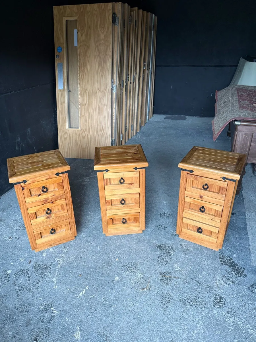 **Rustic Solid Wood 3-Drawer Bedside Lockers** - Image 1