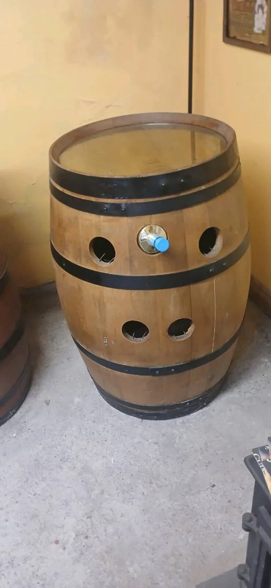 Wooden barrel glass top holds wine bottles always - Image 4