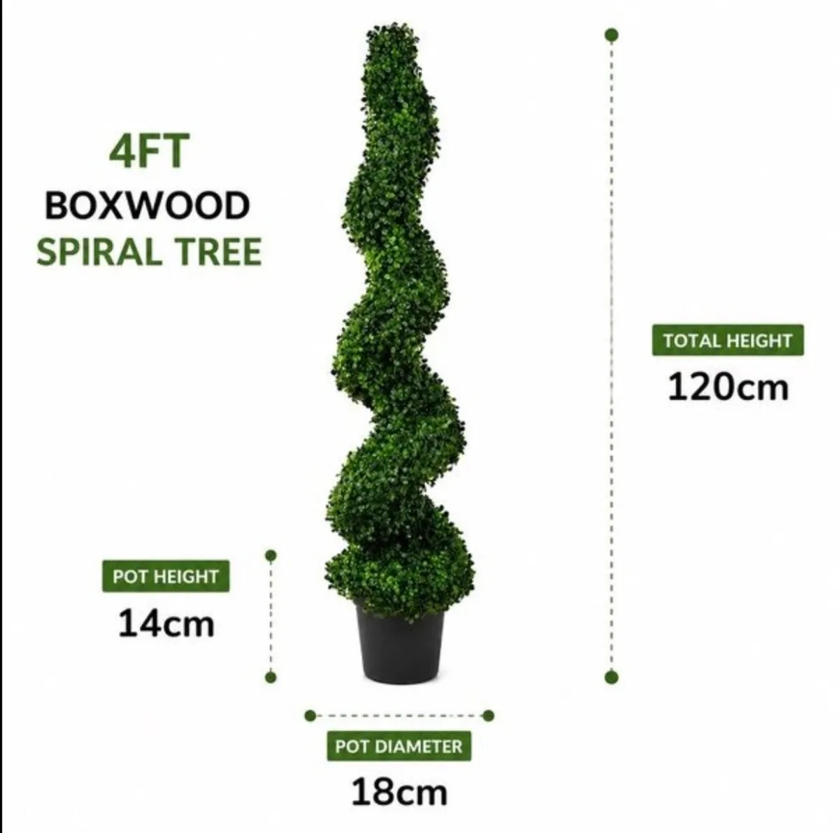 Pair of Artificial 120cm 4ft boxwood spiral trees - Image 3