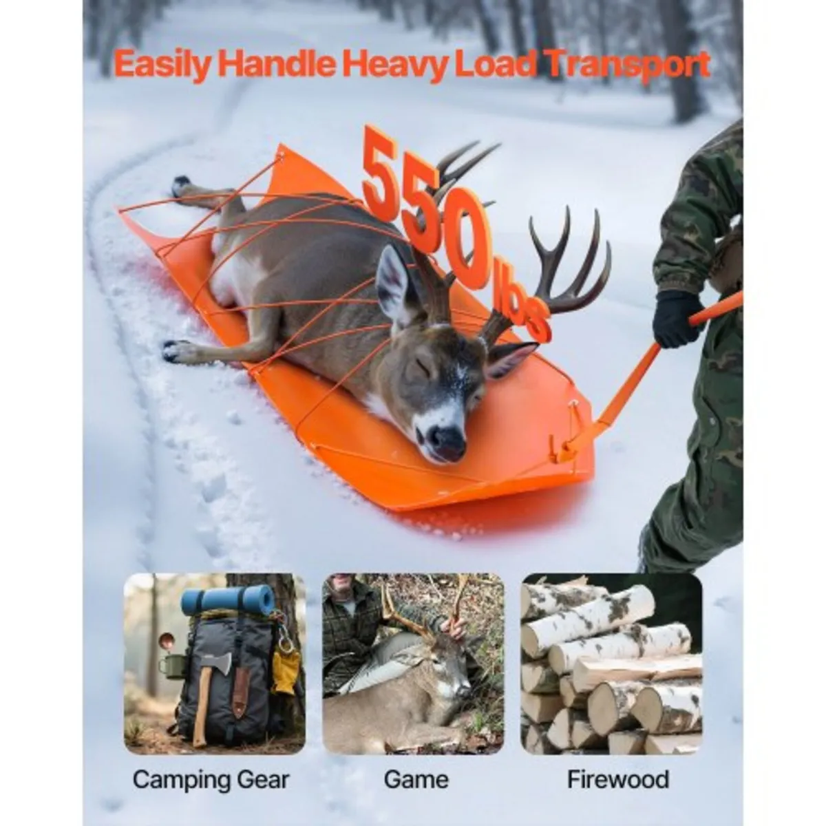 Deer Drag Sled, 185 x 58 cm, 250 kg Heavy Duty Yar - Image 2