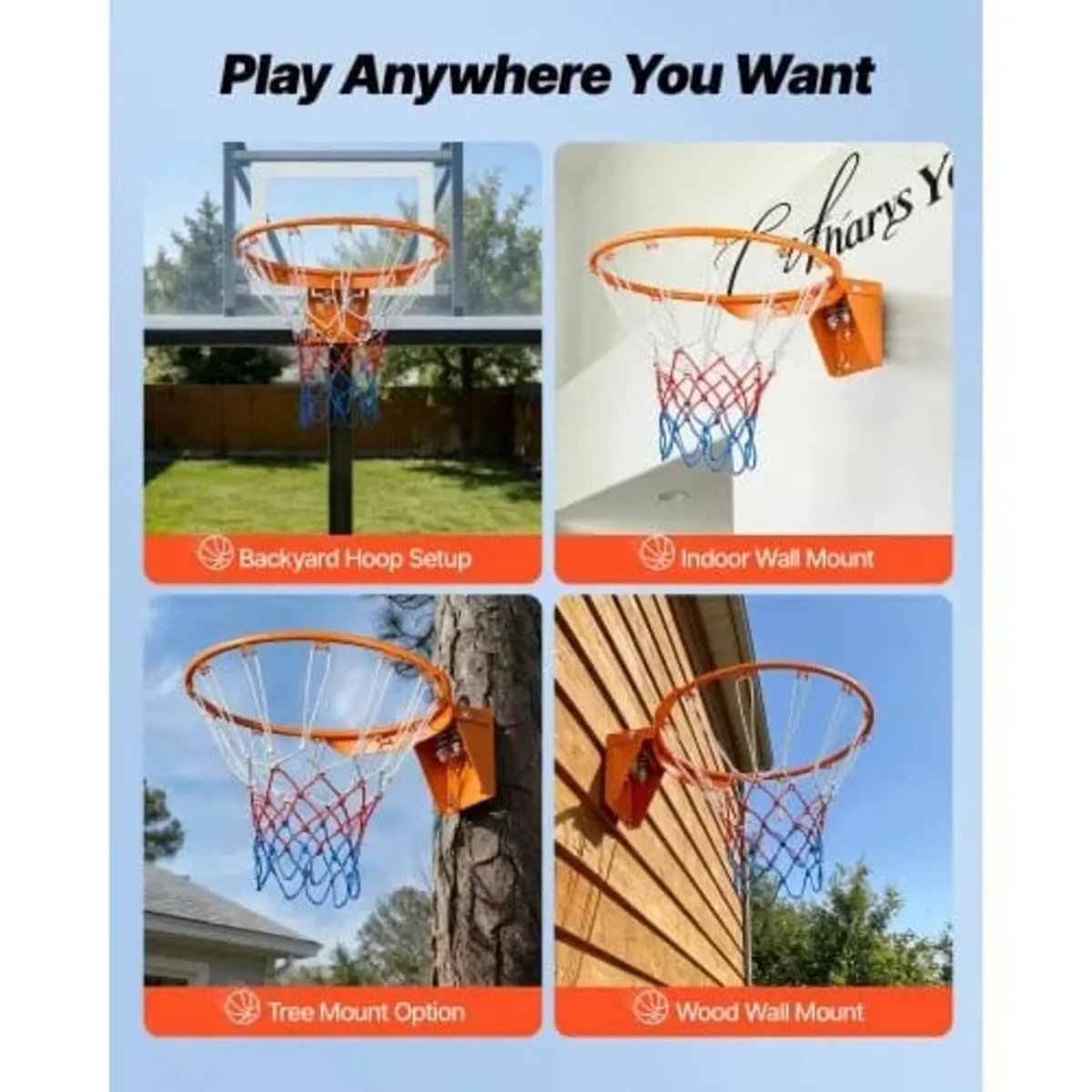 Basketball Rim, Wall Door Mounted Basketball Hoop, - Image 3