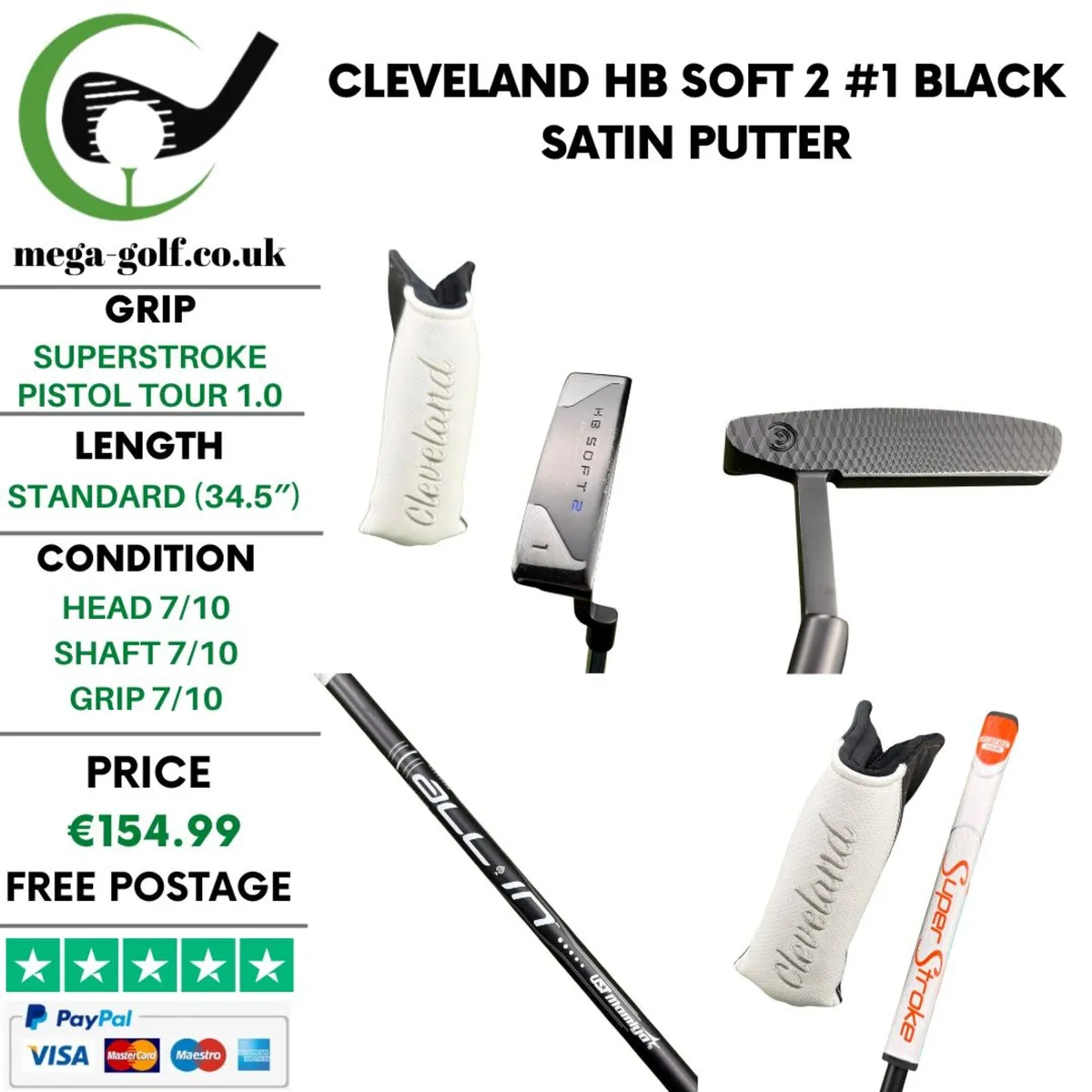 Cleveland HB Soft 2 #1 Black Satin Putter / 34.5" - Image 1