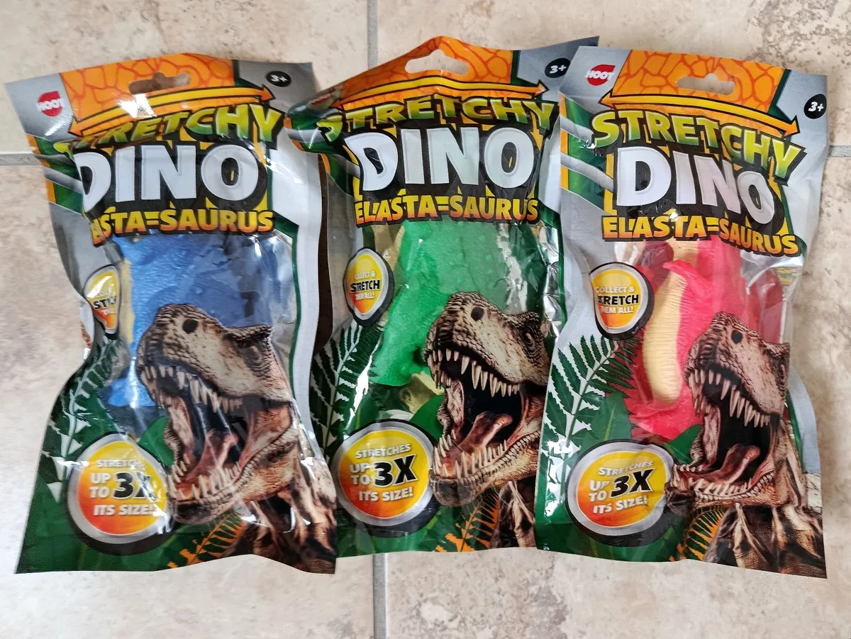 3 x Stretchy Dino Complete Set HOOT Elasta-Saurus - Image 1