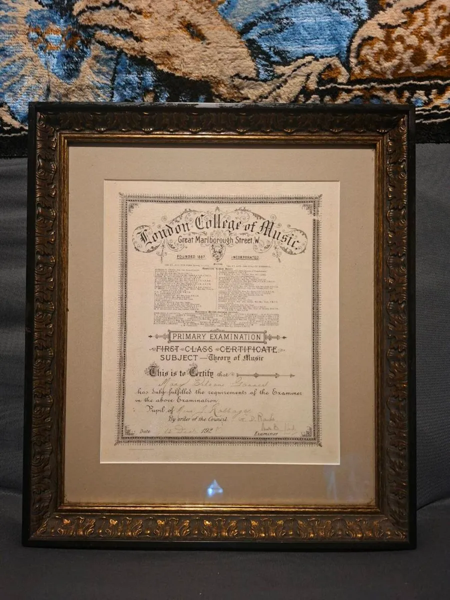 Antique London School of Music framed Certificate - Image 2