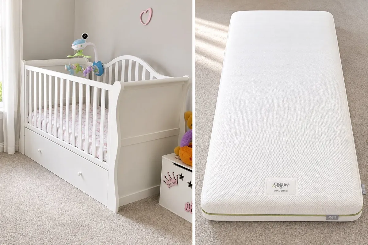 Babylo Sleigh Cot Bed with Dual Core Mattress - Image 1