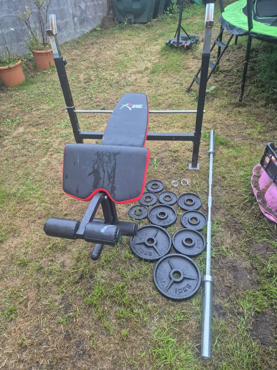 Bench & olimpic bar 20kg & olimpic weights plates