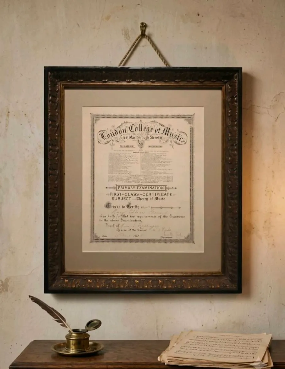Antique London School of Music framed Certificate - Image 1