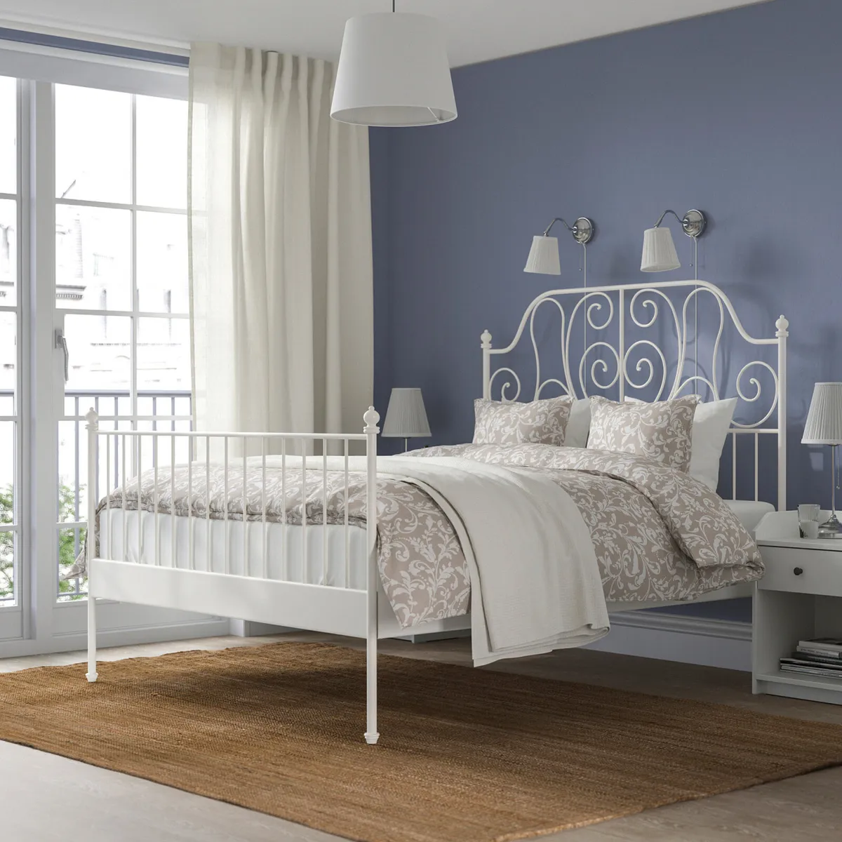 2 x white matching bed frames (double)  + lamp - Image 3