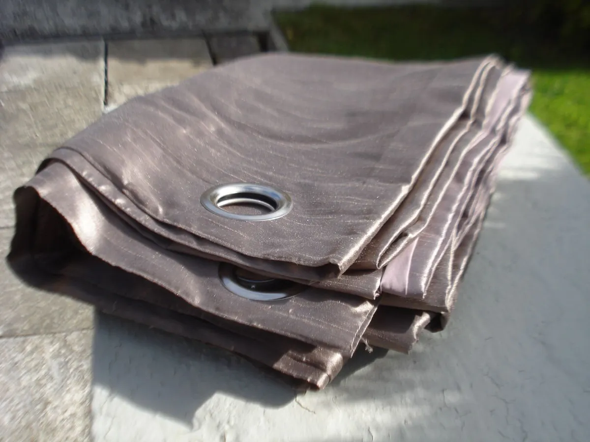 PAIR OF BRONZE UNLINED EYELET CURTAINS, 90 x90 - Image 2
