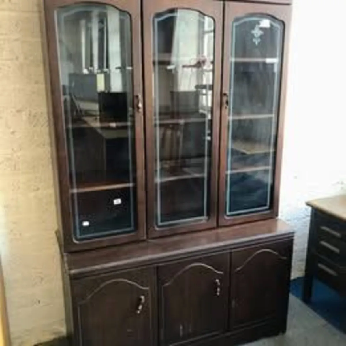 Antique Tall Glass Cabinet with Shelves - £120+VAT - Image 1
