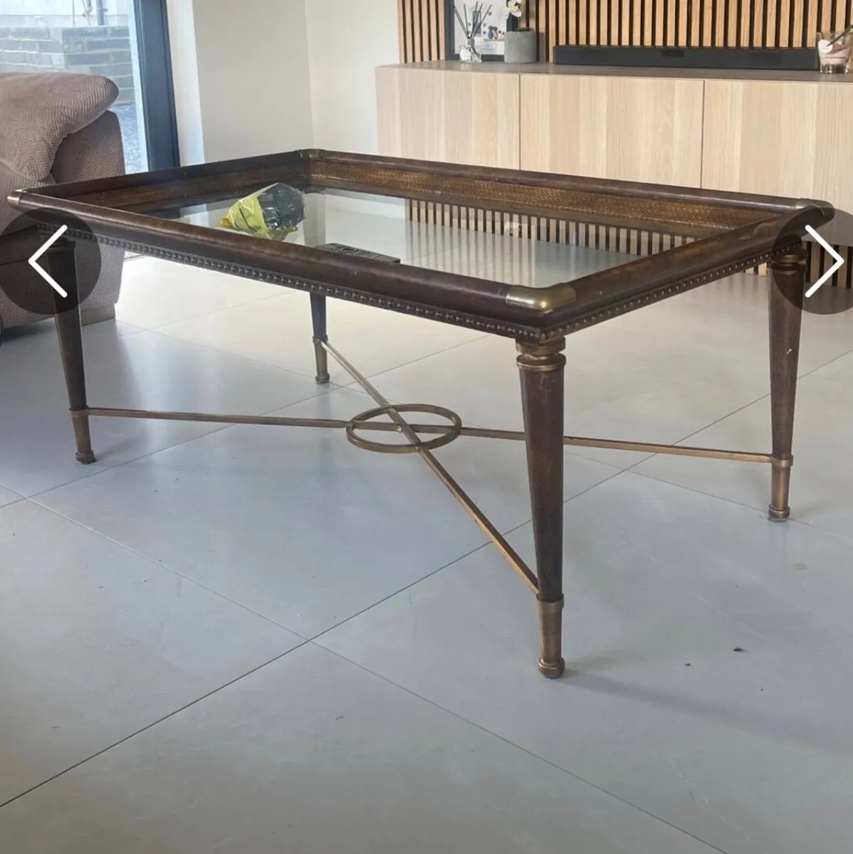 Large Vintage Carved Wooden & Glass Table