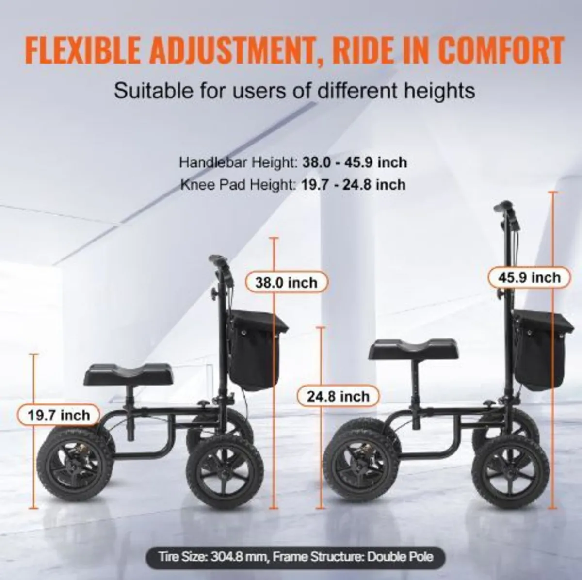 Folding Knee Scooter, Carbon Steel - Image 2