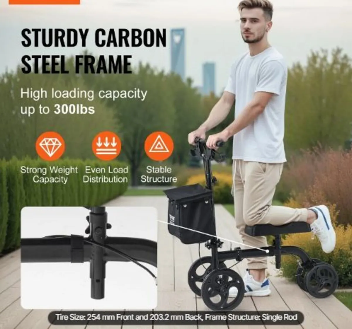 Folding Knee Scooter, Carbon Steel - Image 2