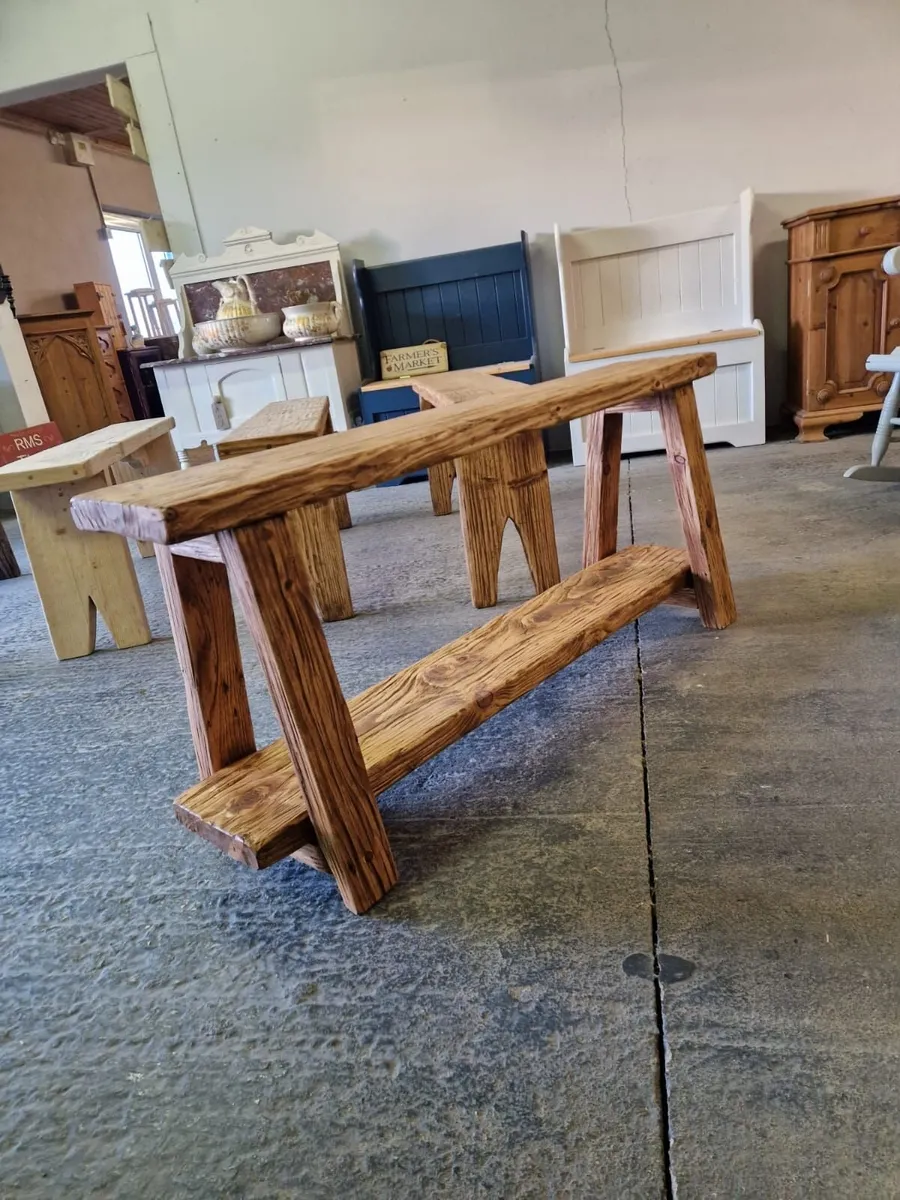 Reclaimed wood shoe benches, pine workshop - Image 1