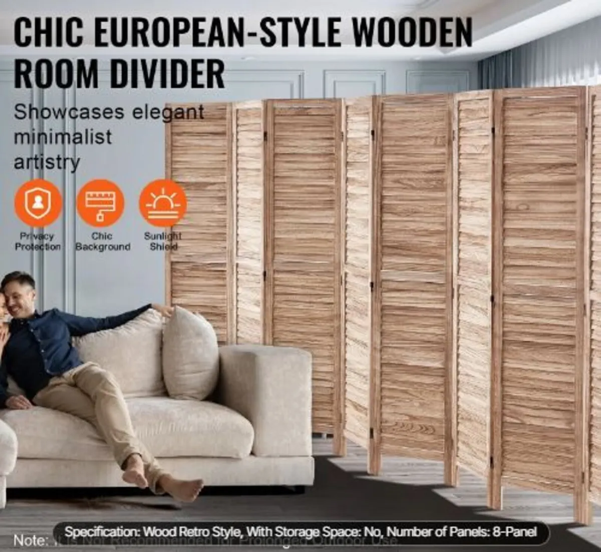 Wood Room Divider, 8 Panel Wood Folding - Image 3