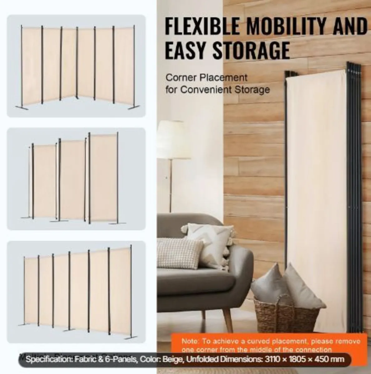 Room Divider, 6 Panels Room Divider - Image 4