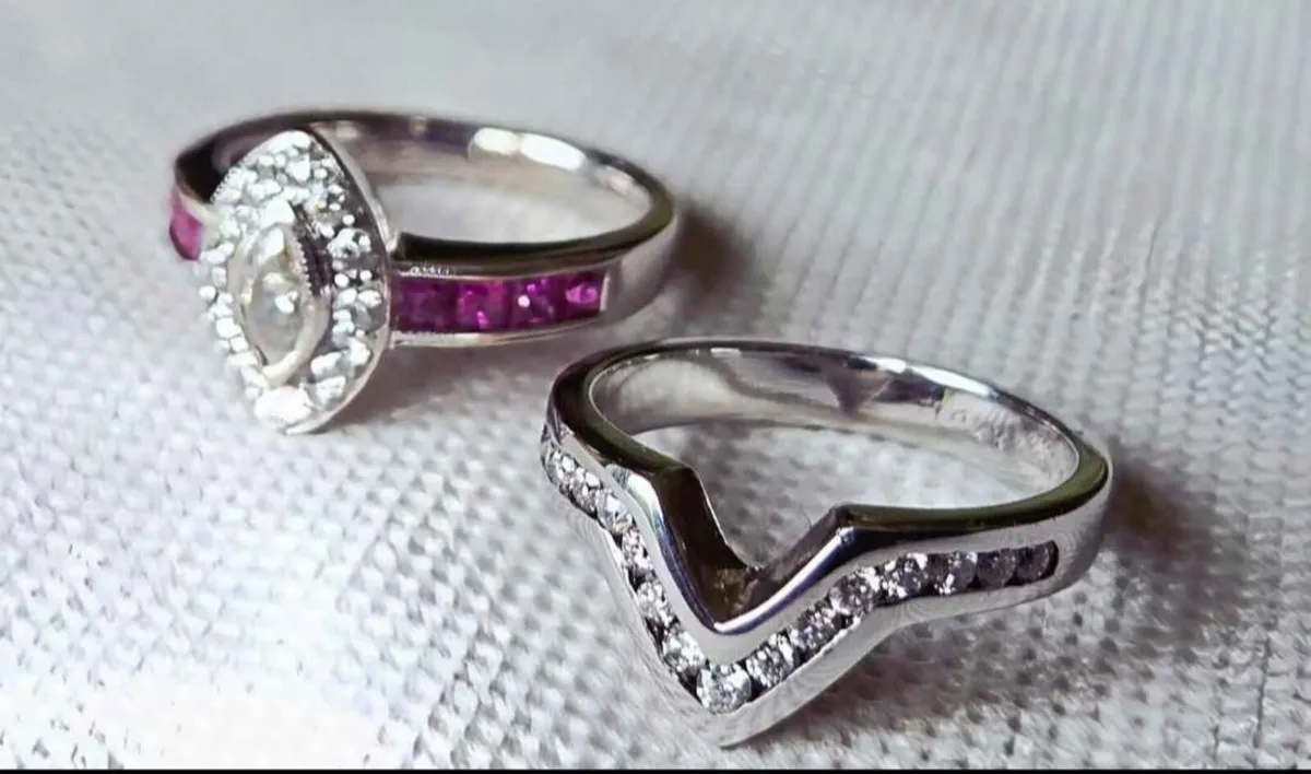 Diamond Wedding Engagement Ring and Bridal band - Image 2