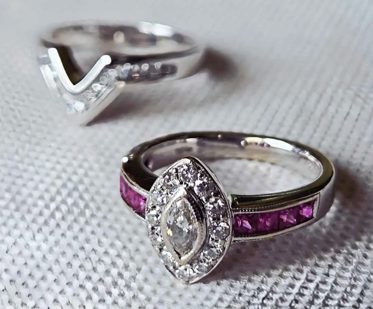 Diamond Wedding Engagement Ring and Bridal band - Image 1