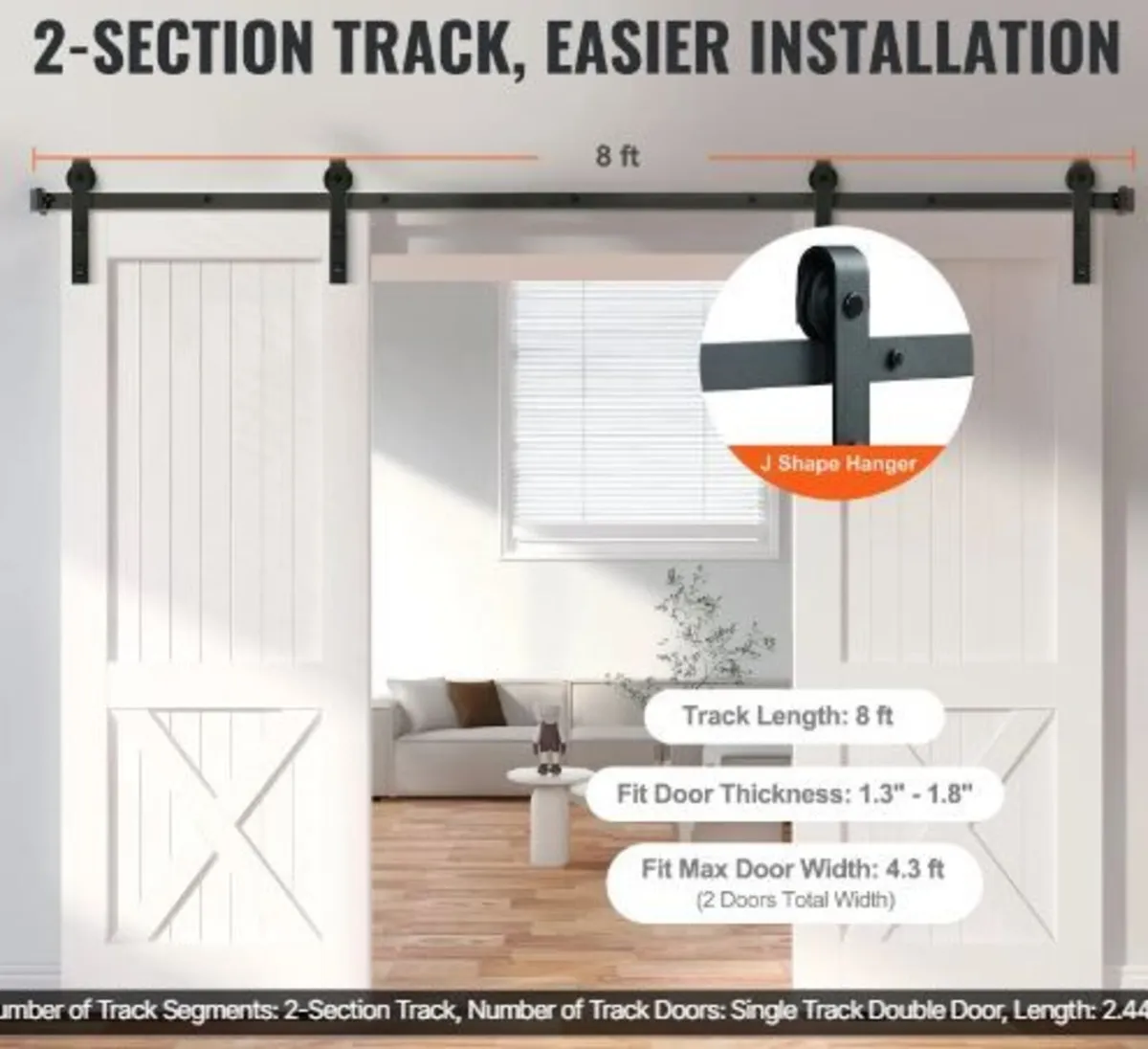 243.8 cm Sliding Barn Door Hardware Kit - Image 2