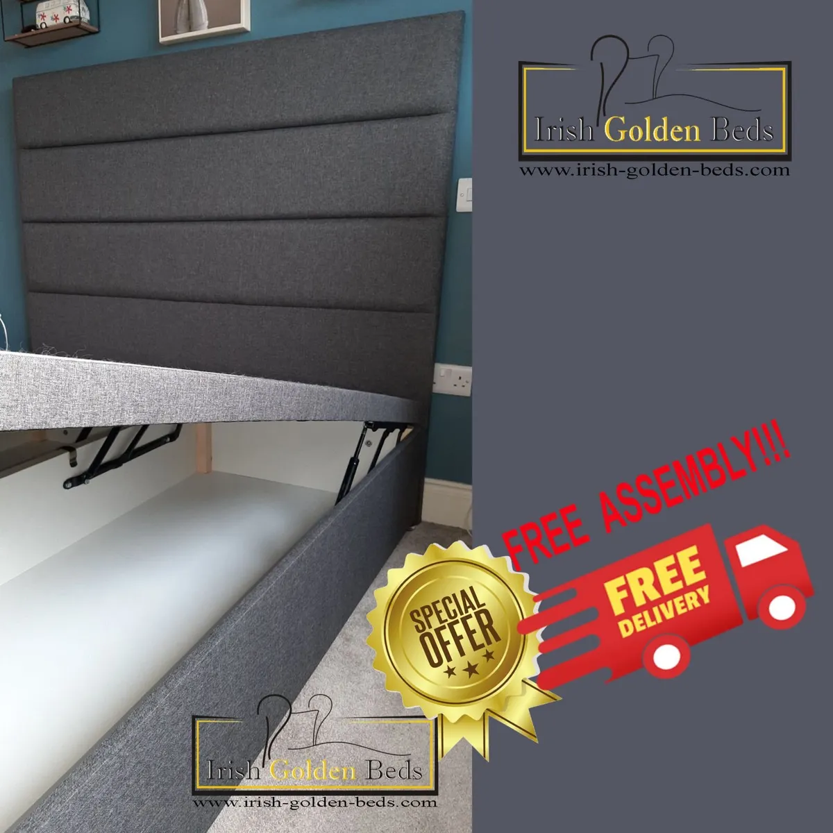 ANY HEADBOARD HEIGHT  Ottoman Storage Bed Gas Lift - Image 4