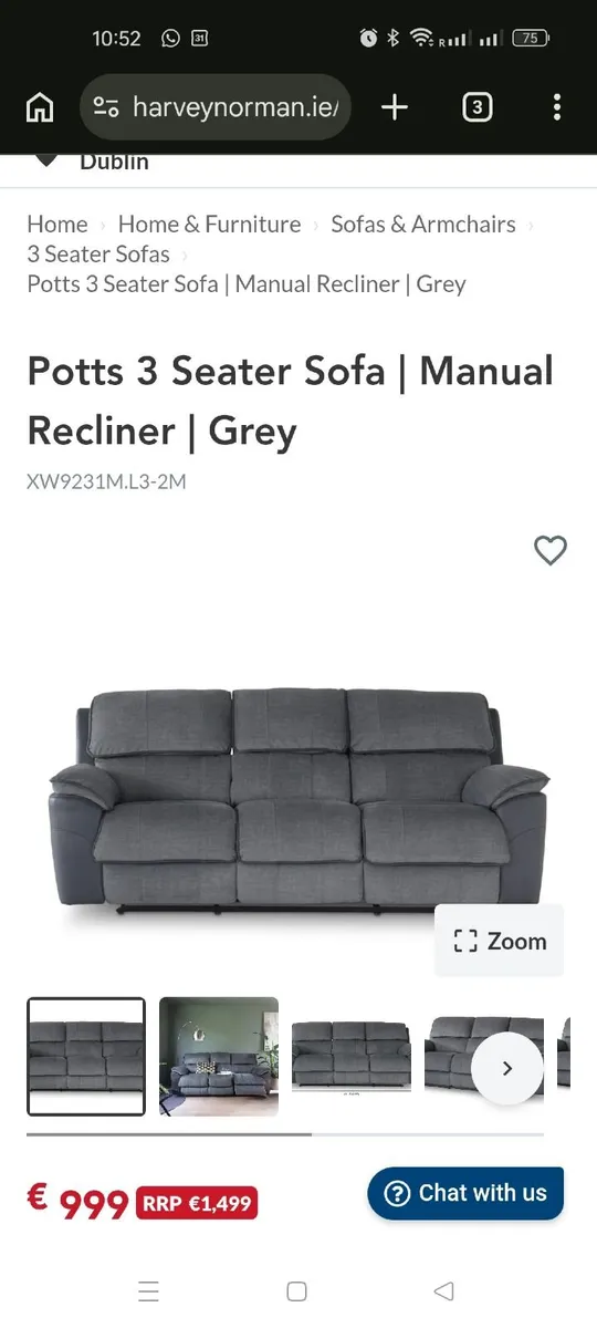 3 Seater Sofa Recliner - Image 1