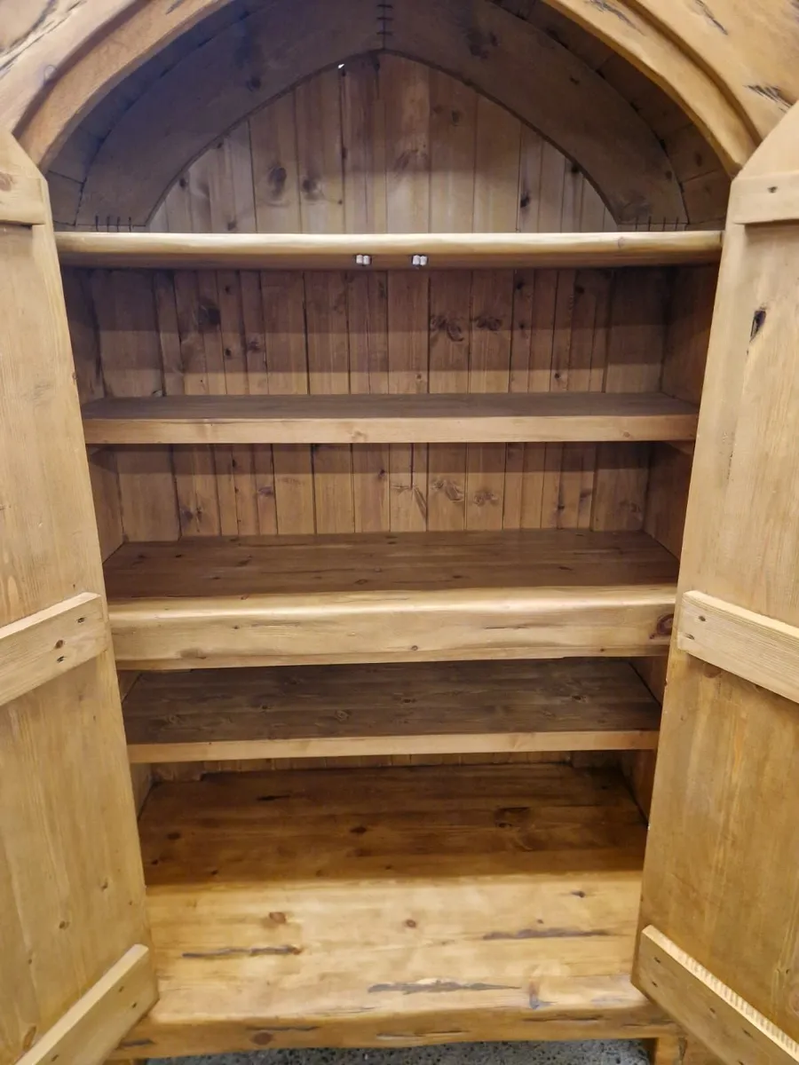 Vintage reclaimed pine gothic style press, cupboar - Image 3