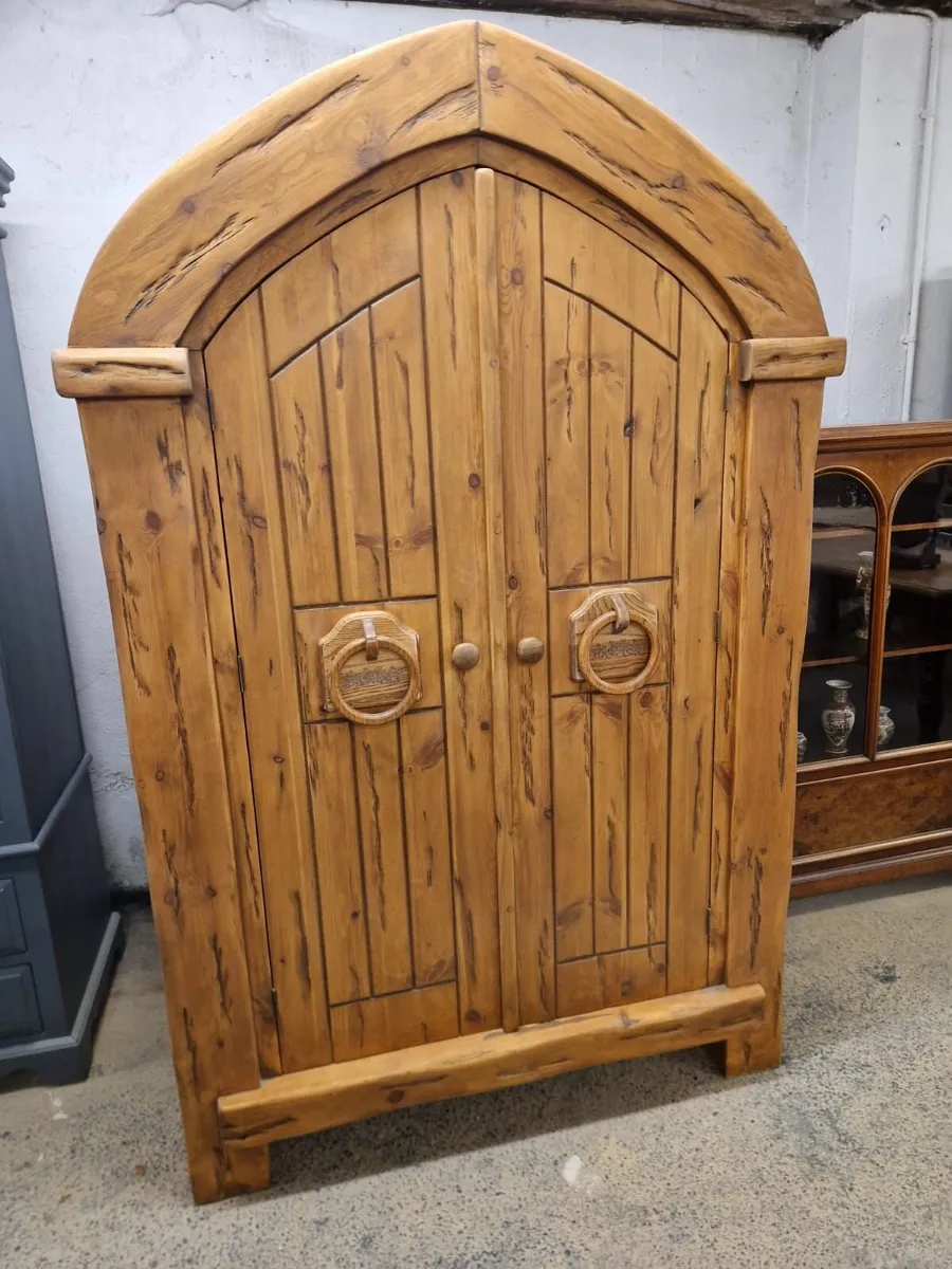 Vintage reclaimed pine gothic style press, cupboar - Image 1