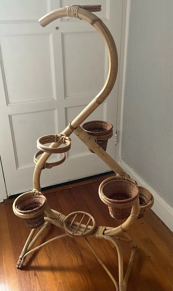 Vintage Retro Free Standing Bamboo Plant Stand - Image 1