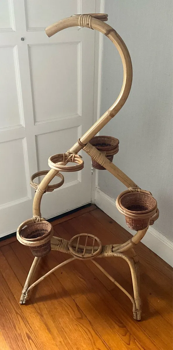 Vintage Retro Free Standing Bamboo Plant Stand - Image 2