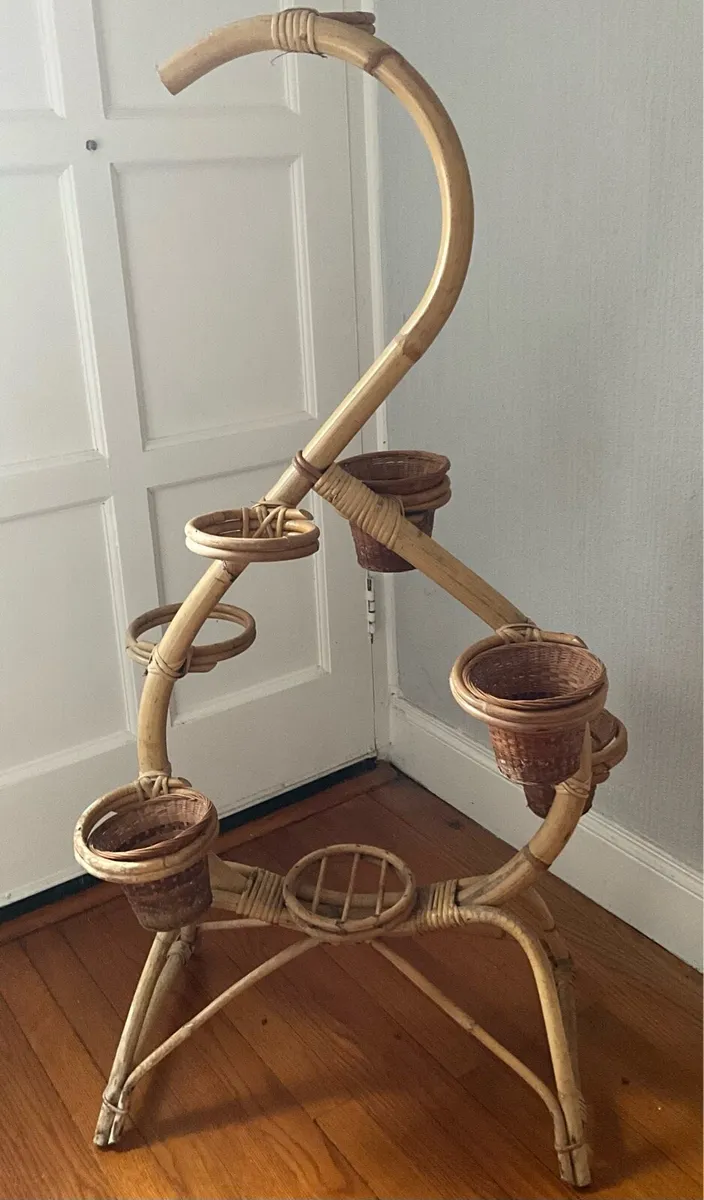 Vintage Retro Free Standing Bamboo Plant Stand - Image 3