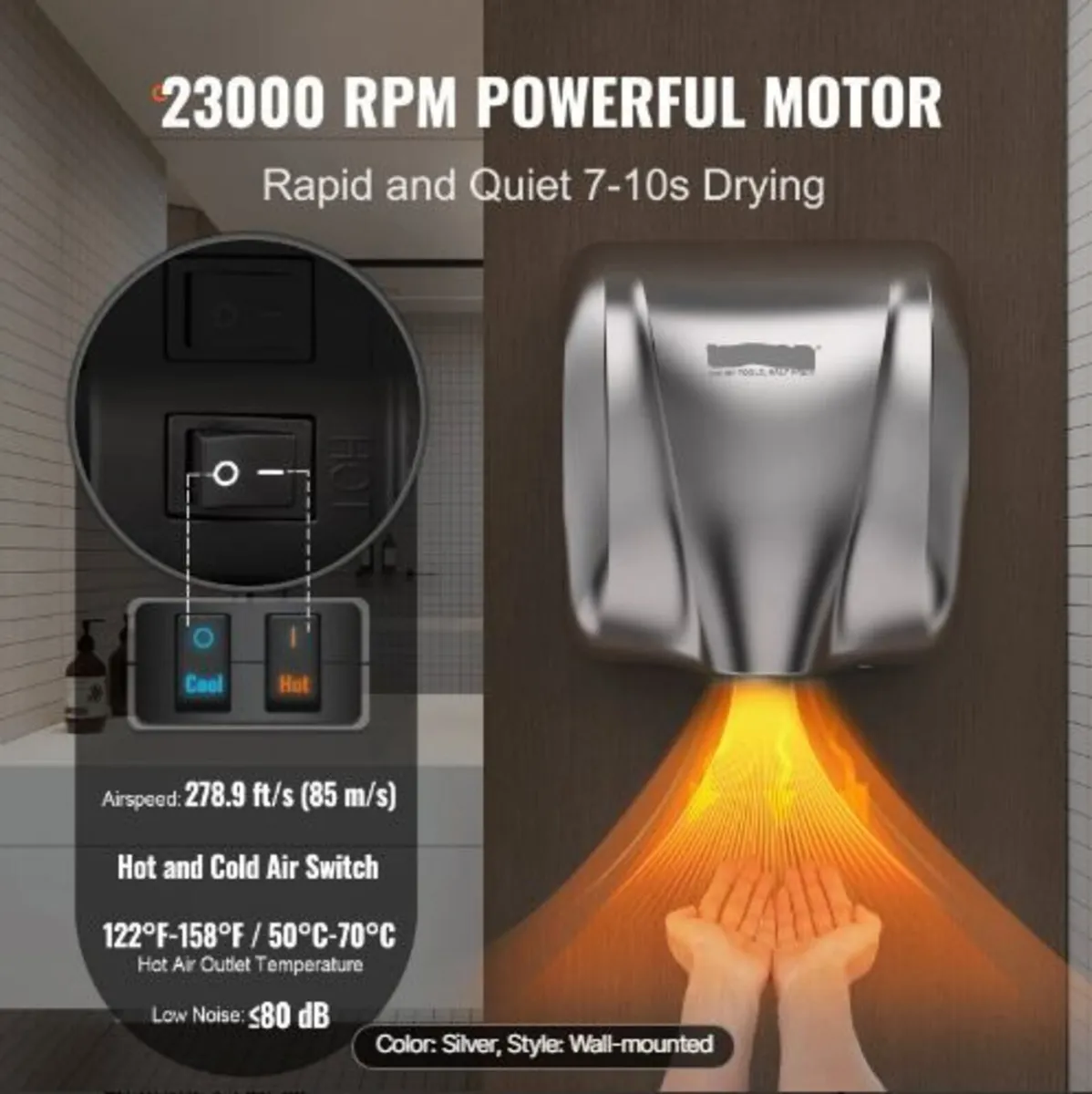 Heavy Duty Commercial Hand Dryer, 1800W - Image 4